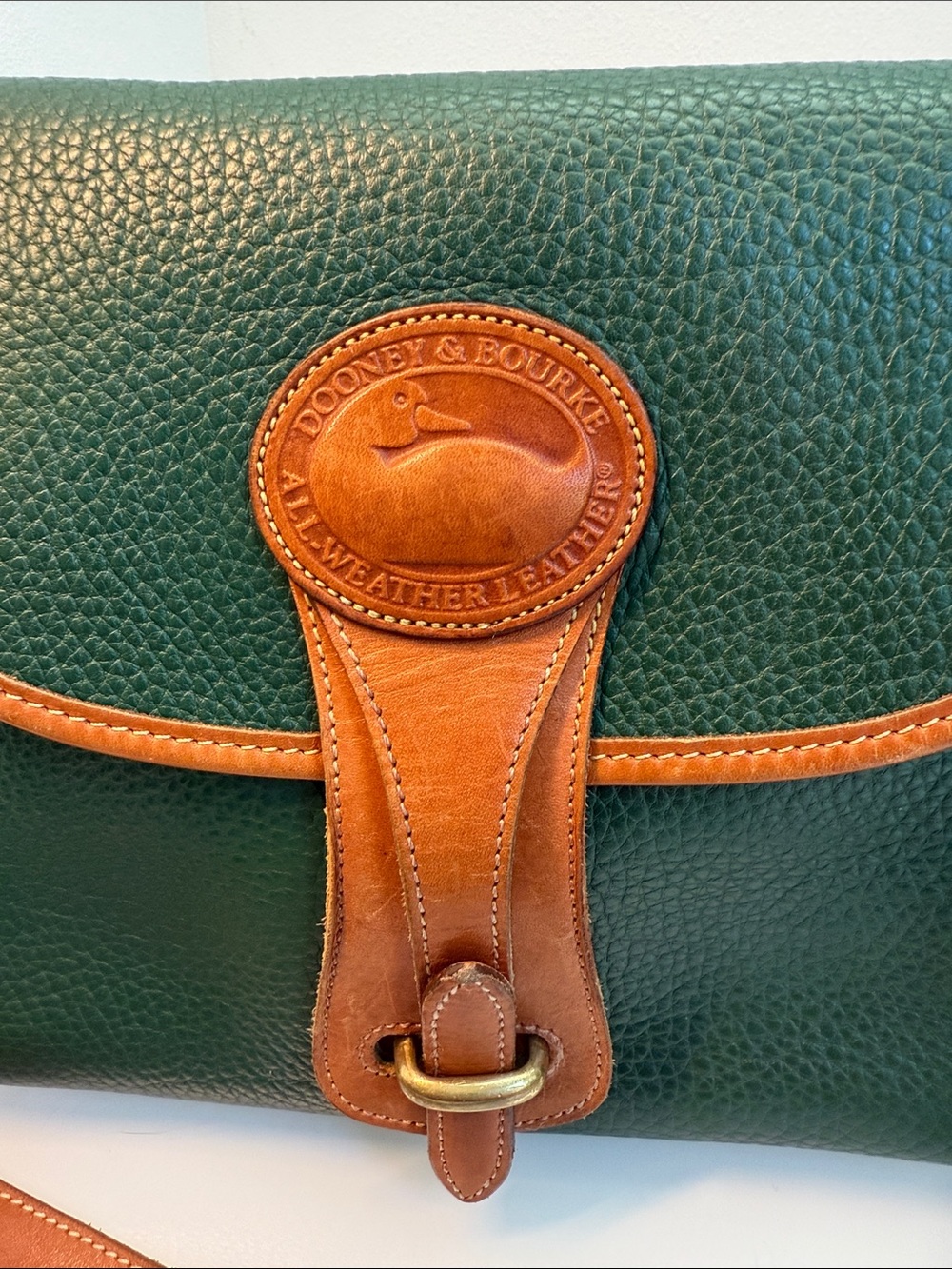 Vintage Dooney & Bourke Essex - Green Pebbled Leather Crossbody with Brown Trim - Picture 2 of 13